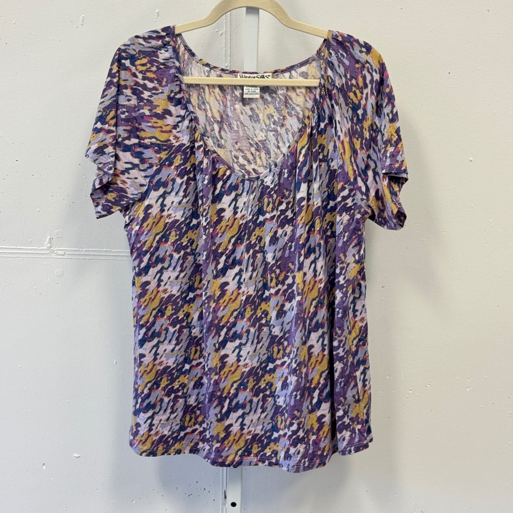 Vintage WinterSilks Silk Cotton Blend Abstract Print Scoop‎ Neck Top T-shirt XL